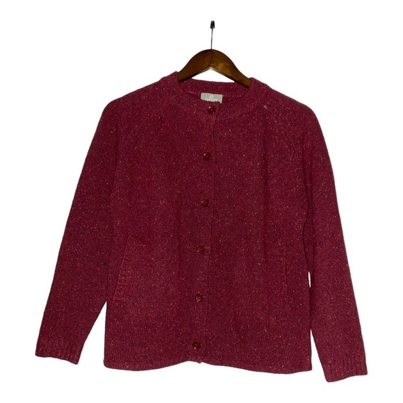 Vintage Aran‎ Woollen Mills Cardigan Women M Grannycore Lamb Wool Button Up - Picture 1 of 6